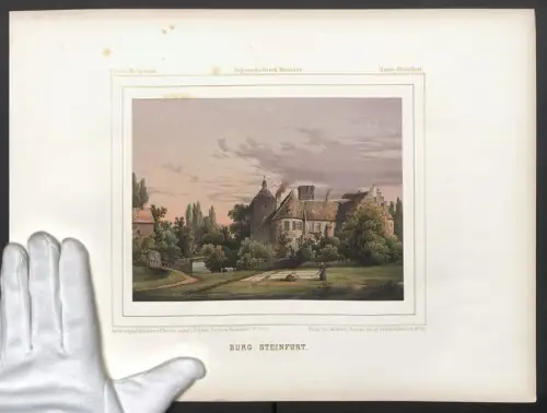 Stahlstich Steinfurt, Wäscherinnen vor der Burg, ausgef. v. Winckelmann u. Söhne, 38 x 28cm