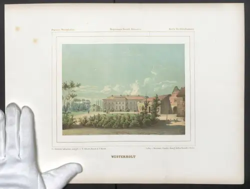 Stahlstich Westerholt, Schloss mit Parkanlagen, ausgef. v. T. Albert, 38 x 28cm