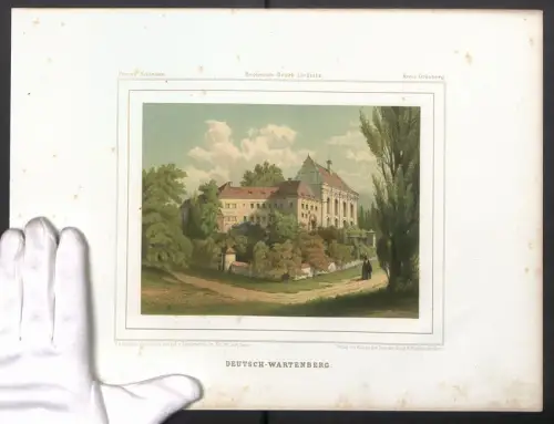 Stahlstich Deutsch-Wartenberg, Spaziergänger an der Schlossmauer, ausgef. v. Bardtenschlager, 38 x 28cm