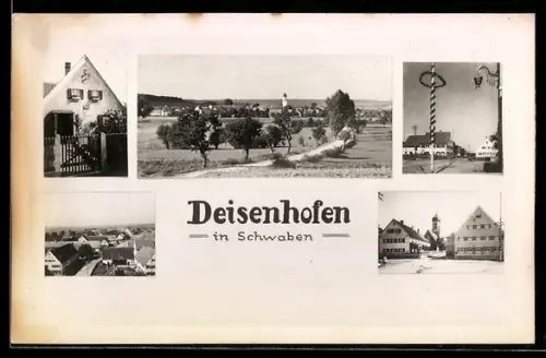 AK Deisenhofen in Schwaben, Ortspartie mit Maibaum, Platz mit Turm, Ortsansichten