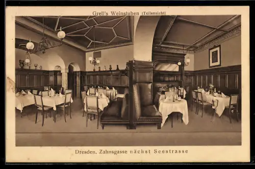 AK Dresden, Restaurant-Weinstuben Grell, Zahnsgasse nächst Seestrasse, Innenansicht