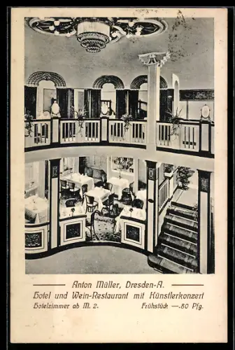 AK Dresden, Hotel und Restaurant von Anton Müller, Innenräume
