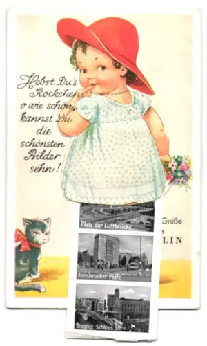 Leporello-AK Berlin, Kurfürstendamm mit Gedächtniskirche, Schiller Theater, Reichskanzlerplatz und Platz der Luftbrücke
