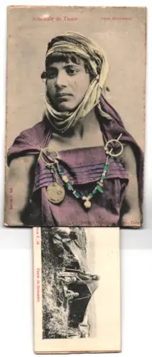 Leporello-AK Tunis, Jeune Mauresque, Tente de Nomades, Femme Arabe, arabische Volkstypen