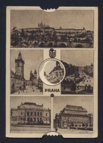 Mechanische-AK Prag / Praha, Hradcany, Znak mesta Prahy, Parlament, Museum, Orloj
