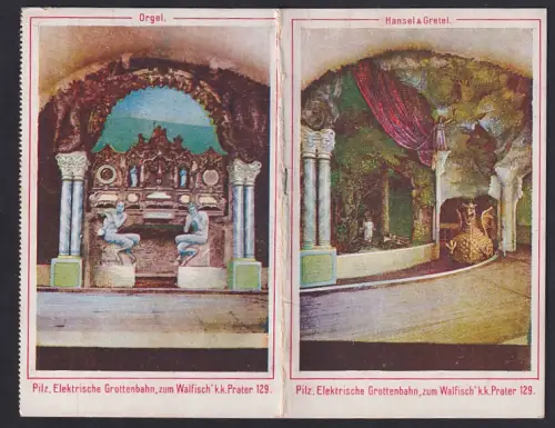 Klapp-AK Wien, Wiener Prater, Elektrische Grottenbahn zum Walfisch, Orgel, Hänsel u. Gretel