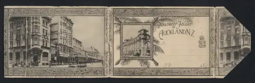 Album-AK Auckland, Lower Queen St., Ferry Wharves, Grafton Bridge, Albert Park, Mount Eden, geklammert