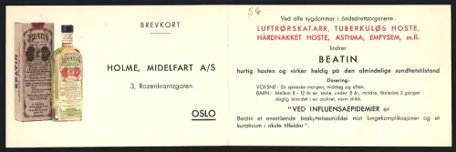 Klapp-AK Oslo, Holme, Midelfart A/S, 3, Rozenkrantzgaten, Reklame für Beatin