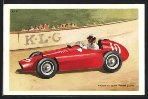AK Autorennen, Rennfahrer im Ferrari auf der Rennstrecke