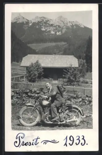 AK Motorrad Puch mit Kennzeichen A 4759 vor Bergpanorama