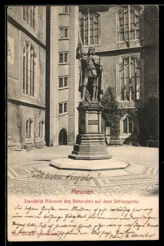 AK Meissen, Standbild Albrecht des Beherzten auf dem Schlossplatz