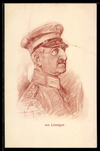 Künstler-AK Portrait Heerführer General von Linsingen in Uniform mit Schirmmütze