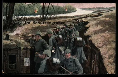 AK Soldaten im Schützengraben warten auf Schussbefehl