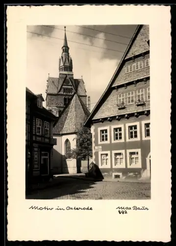 Foto-AK Max Baur: Osterode, Ortspartie mit Kirche