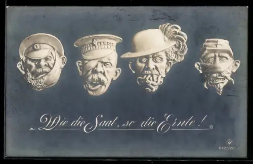 AK Karikaturen der verfeindeten Mächte, Propaganda 1. Weltkrieg, Wie die Saat, so die Ernte