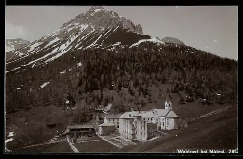 Foto-AK Fritz Gratl: Matrei, Waldrast aus der Vogelschau mit Bergpanorama