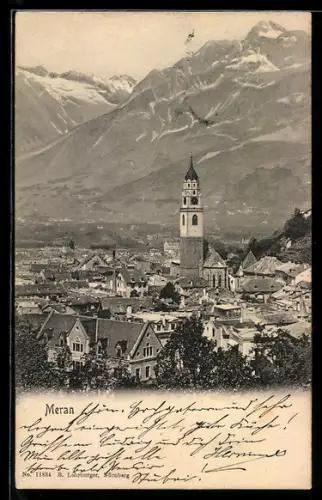 AK Meran, Teilansicht mit Kirche