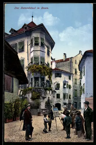 AK Bozen, Maler vor dem Gasthof Batzenhäusl