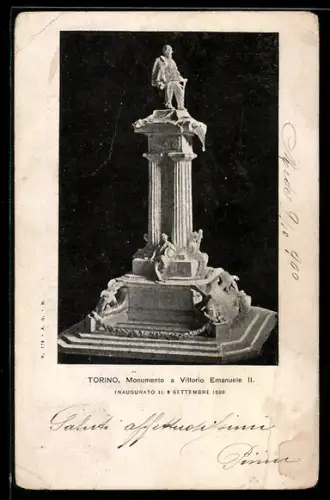 AK Torino, Monumento a Vittorio Emanuele II., Inaugurato 1899