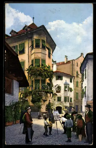 AK Bozen, Maler vor dem Gasthof Batzenhäusl