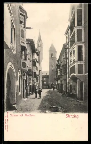 AK Sterzing, Strasse mit Stadtturm