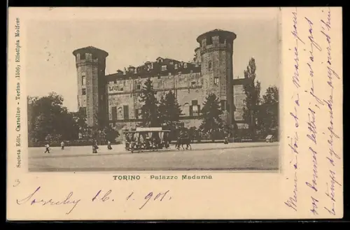 AK Torino, Palazzo Madama, Pferdebahn