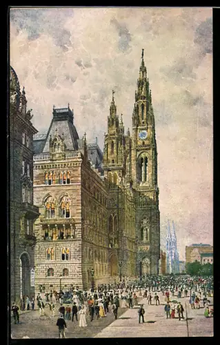AK Wien, Rathaus, Platz mit Menschenmenge