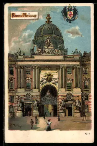 Lithographie Wien, Kaiserliche Hofburg, Eingangsportal mit Kuppel