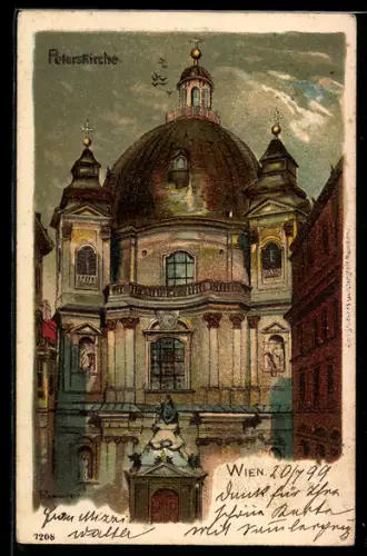 Lithographie Wien, Peterskirche, Fassadenansicht