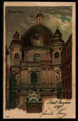 Lithographie Wien, Peterskirche, Fassadenansicht
