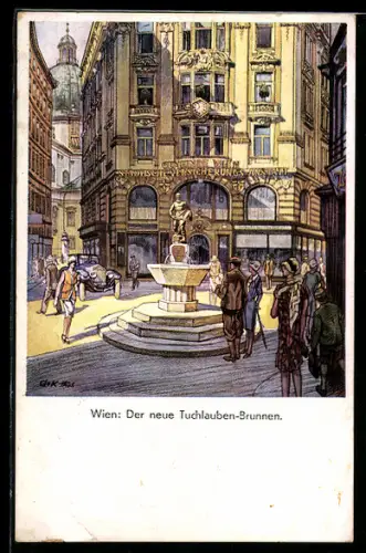 Künstler-AK Wien, Neuer Tuchlauben-Brunnen