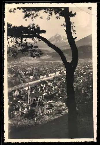 AK Innsbruck, Blick gegen Süden, Panorama mit Inn und Kirche