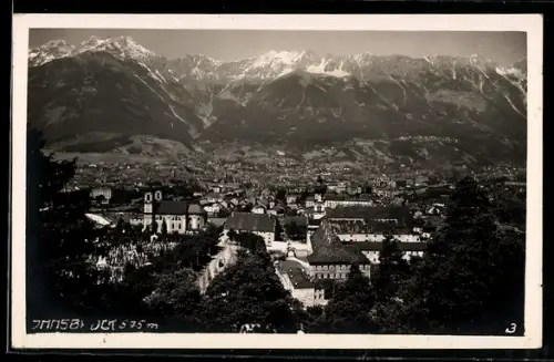 AK Innsbruck, Stadtpanorama mit Nordkette