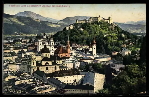 AK Salzburg, Blick vom elektrischen Aufzug am Mönchsberg