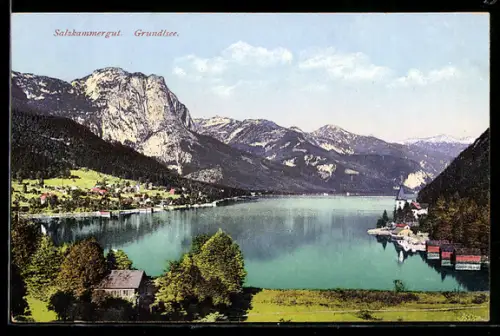 AK Grundlsee /Salzkammergut, Blick über den See mit Gebirgspanorama