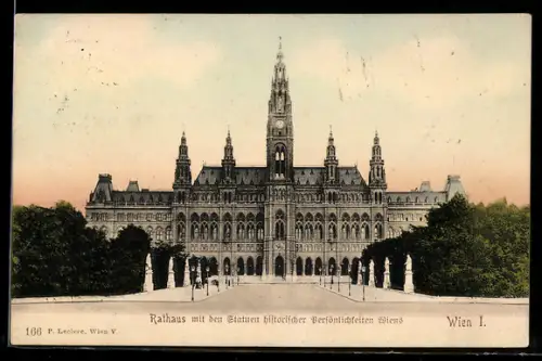 AK Wien, Rathaus mit Statuen historischer Persönlichkeiten Wiens