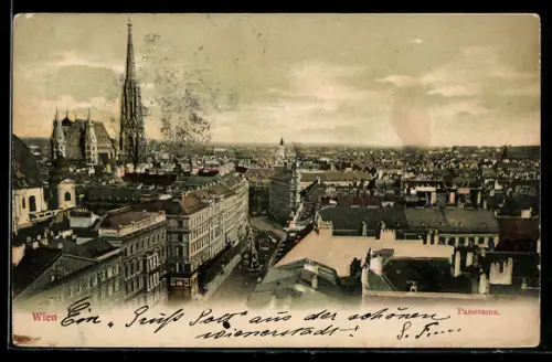 AK Wien, Panorama mit Stephansdom und Stadtblick