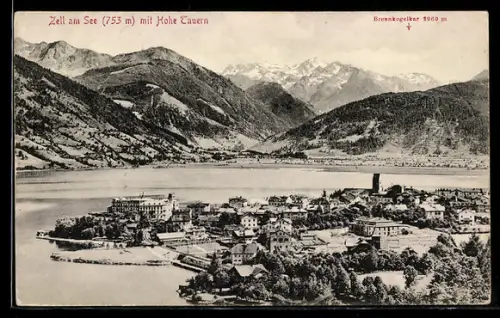 AK Zell am See, Panorama mit See und Hohe Tauern