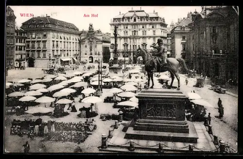 AK Wien, Am Hof, Platz mit Markt und Reiterdenkmal