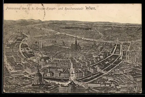 AK Wien, Panorama der k.k. Reichs- und Residenzstadt mit Stephansdom