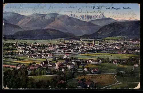AK Villach, Panorama mit Mangart