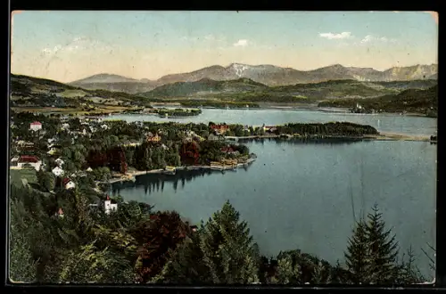 AK Pörtschach am Wörthersee, Panorama mit See und Bergen