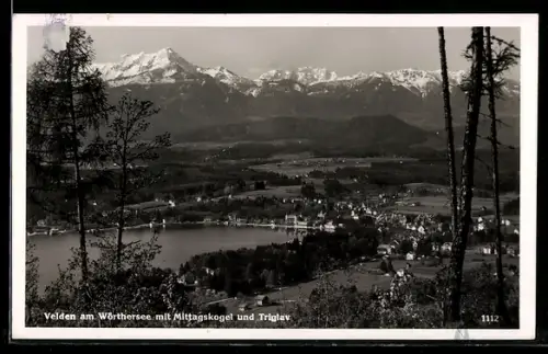 AK Velden am Wörthersee, Ortsansicht mit Mittagskogel und Triglav