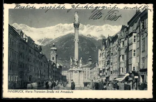 AK Innsbruck, Maria-Theresien-Strasse mit Annasäule