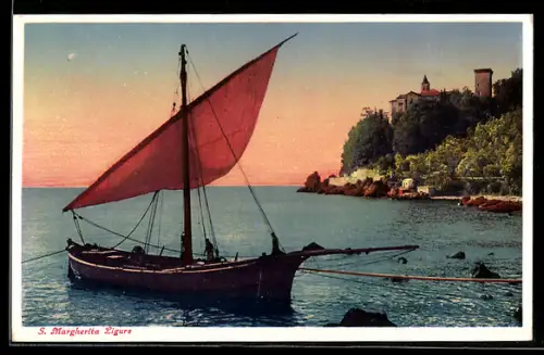 AK S. Margherita Ligure, Panorama mit Segelboot