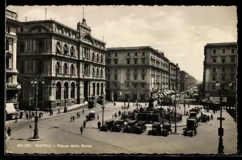 AK Napoli, Piazza della Borsa, Strassenbahn