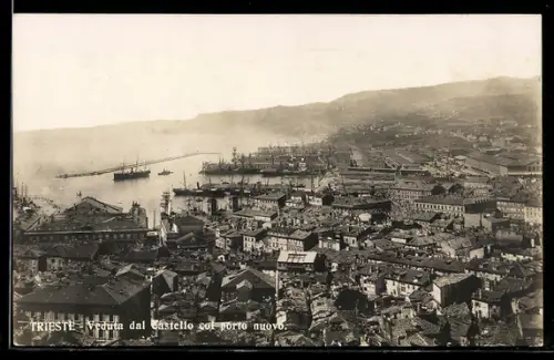 AK Trieste, Veduta dal Castello col porto nuovo