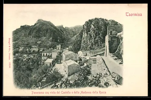 AK Taormina, Panorama con vista del Castello e della Madonna della Rocca