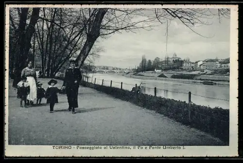 AK Torino, Passeggiata al Valentino, il Po e Ponte Umberto I.