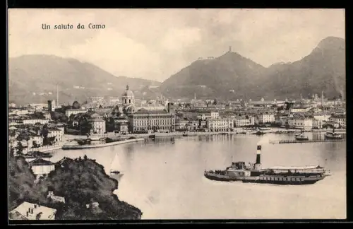AK Como, Ortsansicht mit Hafen, Dampfer Flinio